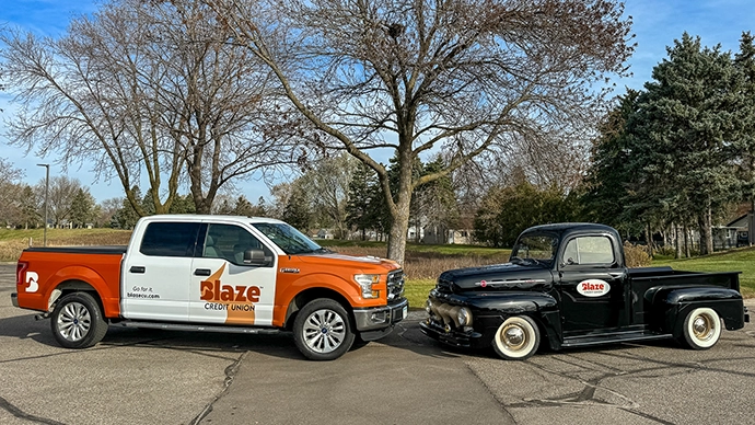 photo of the Blaze trucks, Dot & Archie