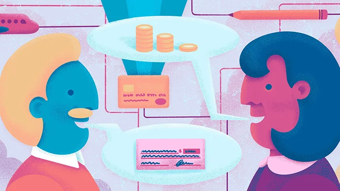 What is Financial Literacy? Drawing of two people discussing finances